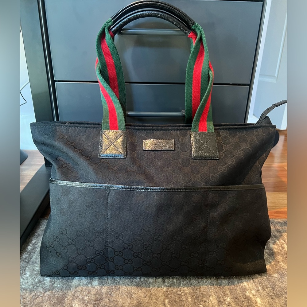 GUCCI Canvas Web GG Three Pocket Diaper Bag/Tote - Great Used Cond